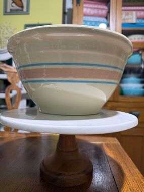 Vintage McCoy 10 mixing bowl stoneware striped pink and blue